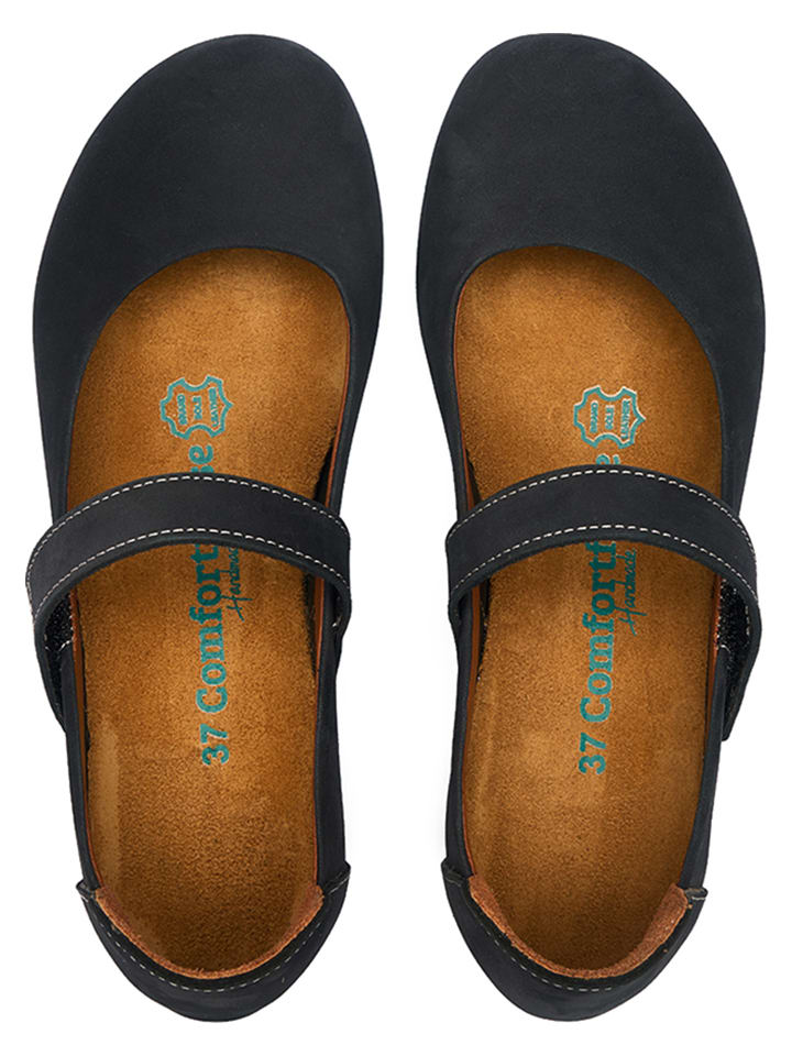 Comfortfusse Leder-Spangenballerinas in Schwarz günstig kaufen