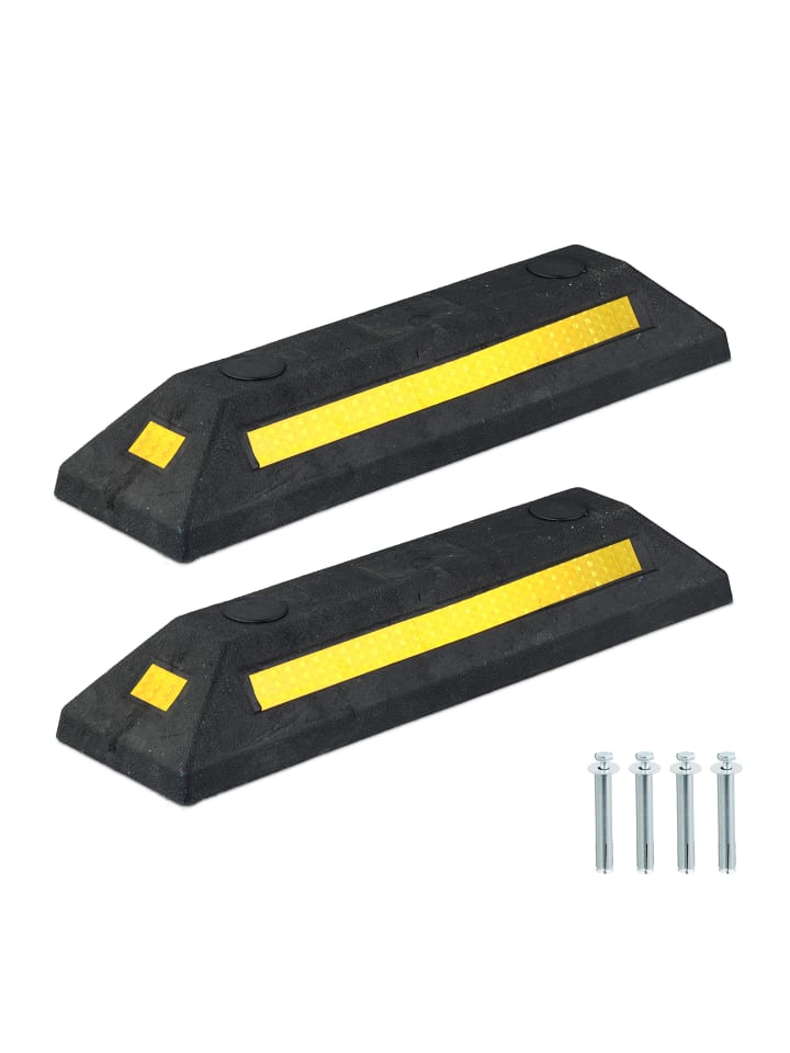 relaxdays 2 x Radstopper in Schwarz/ Gelb - (B)53 x (H)8,5 x (T)14,5 cm günstig kaufen onesize