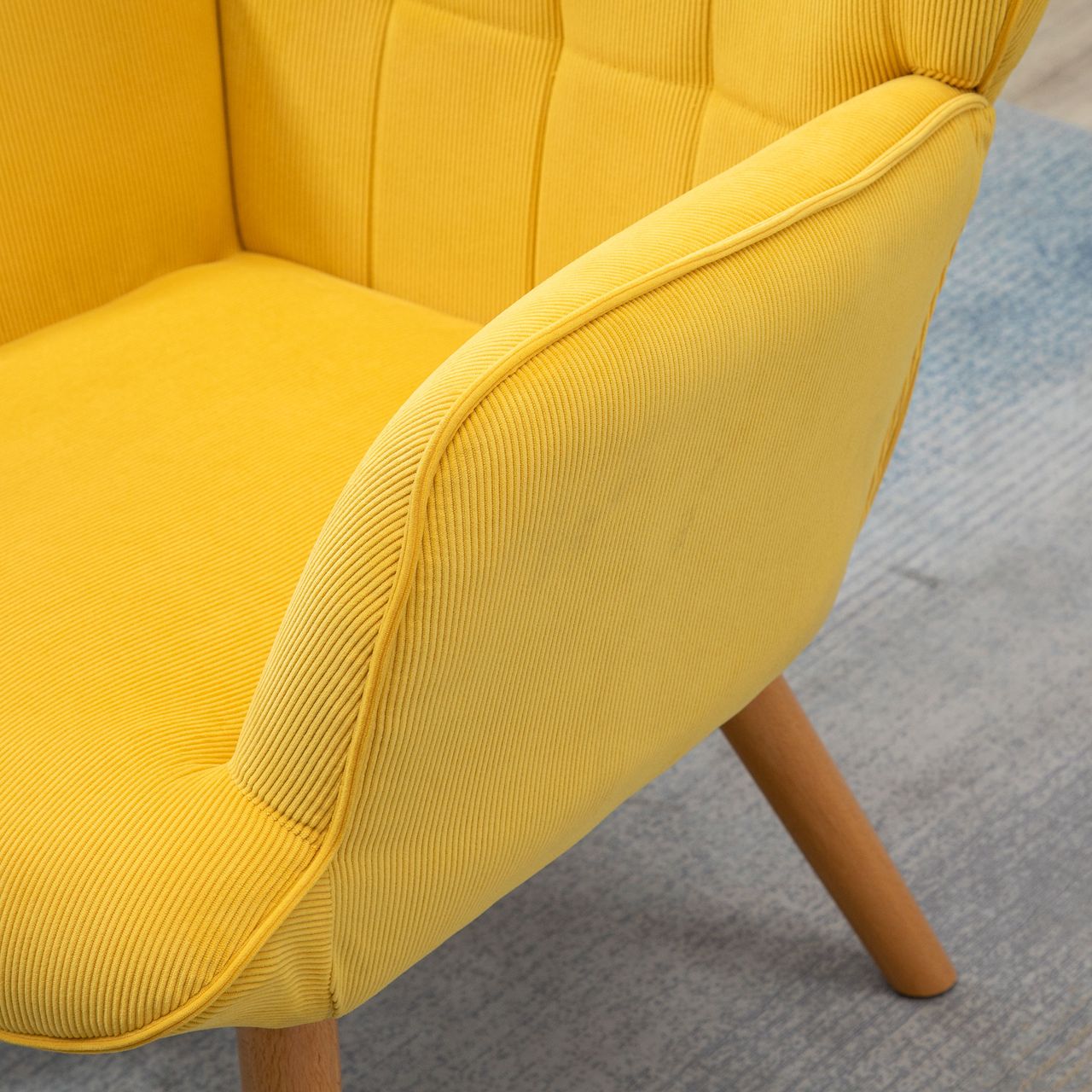 HOMCOM Ohrensessel mit Hocker, Relaxsessel, Polstersessel in Cord-Optik, Gelb