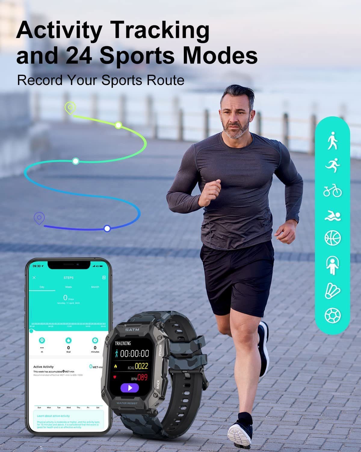 IBETTER Smartwatch, Damen Herren Uhren Watch für Android IOS, Smartwatch (Fitness Tracker Uhr 1.71