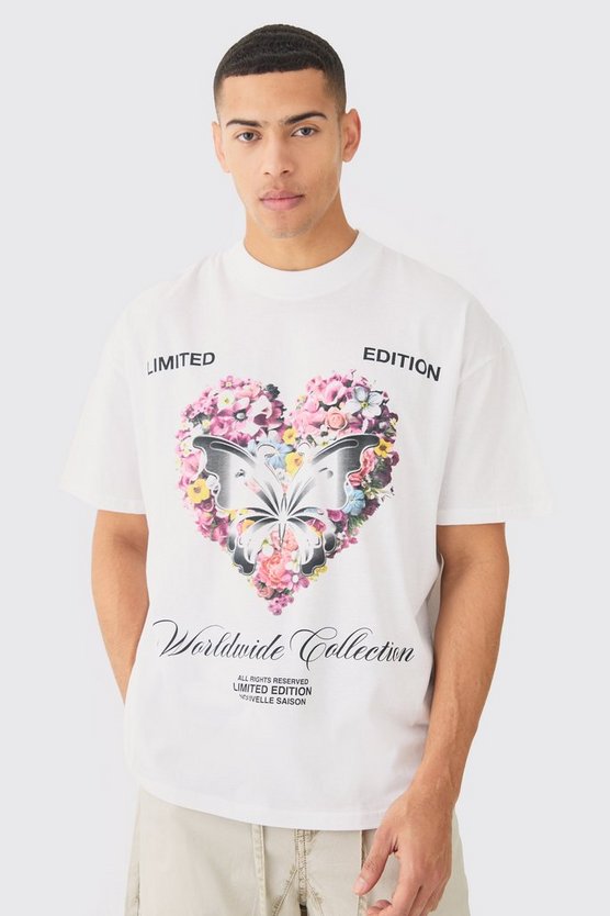 Oversize T-Shirt mit floralem Herz-Print