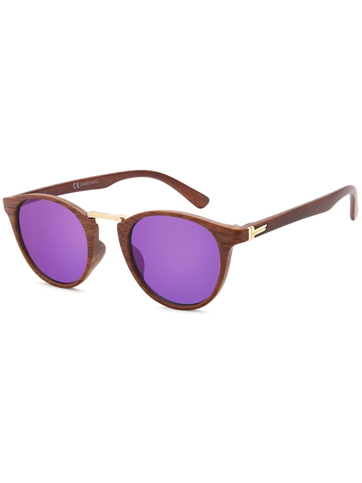 styleBREAKER Sonnenbrille in Braun-Gold / Lila verspiegelt günstig kaufen onesize