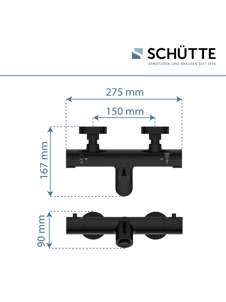 Schütte Wannenarmatur LONDON in Schwarz matt mit Thermostat - (L) 16 x (B) 27 x (H) 7 cm günstig kaufen onesize