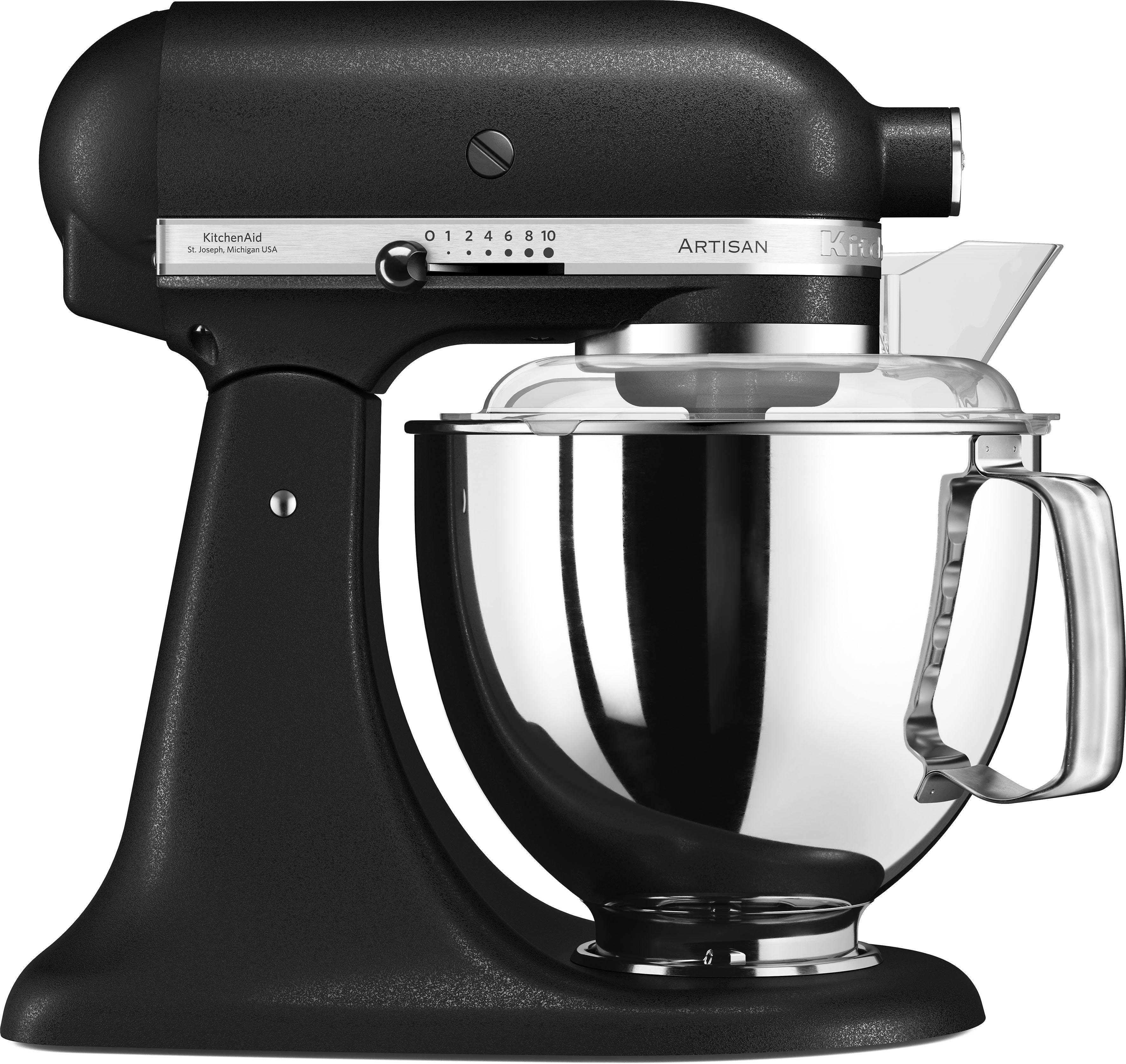 KitchenAid Küchenmaschine 5KSM175PSEBK GUSSEISEN SCHWARZ, 300 W, 4,8 l Schüssel, Gratis Wasserkocher, 2. Schüssel, Flexirührer (Wert ca. 347,-UVP)