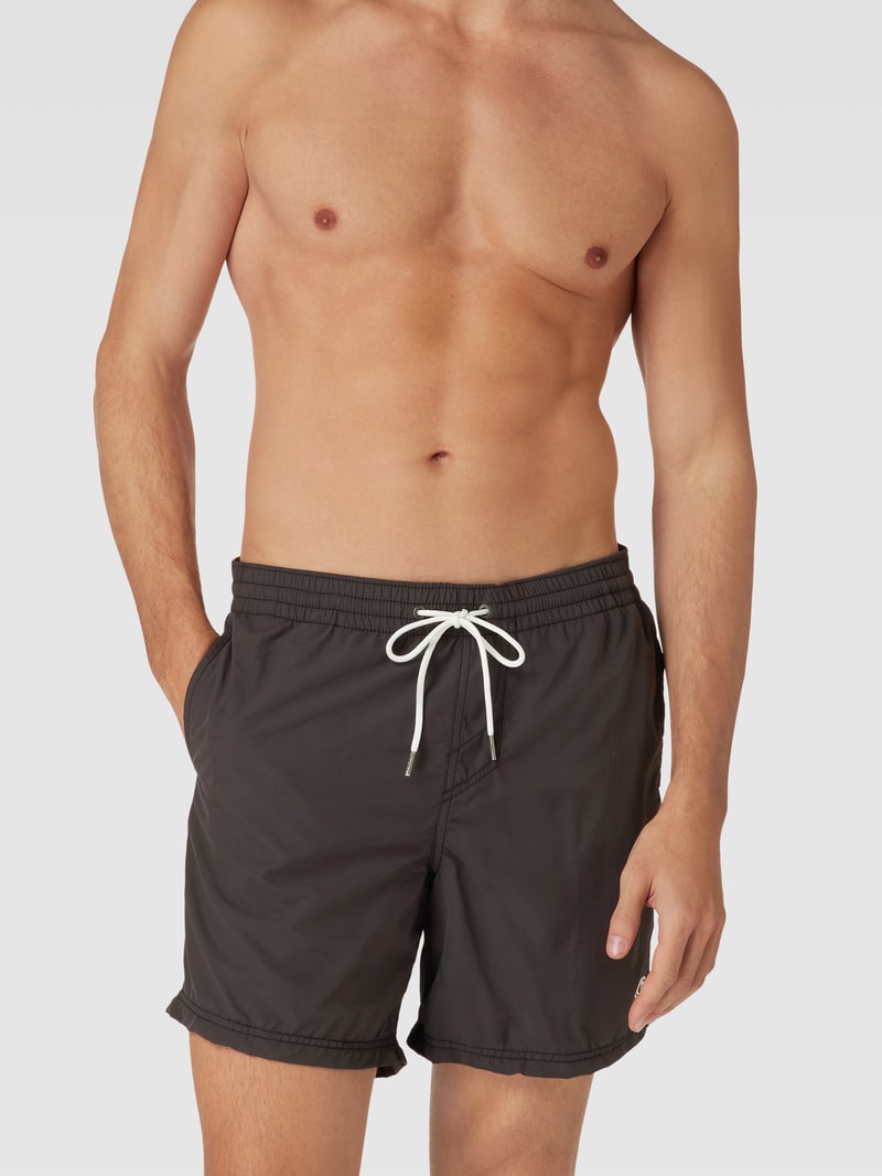 Badehose mit Label-Stitching Modell 'Vert' in schwarz