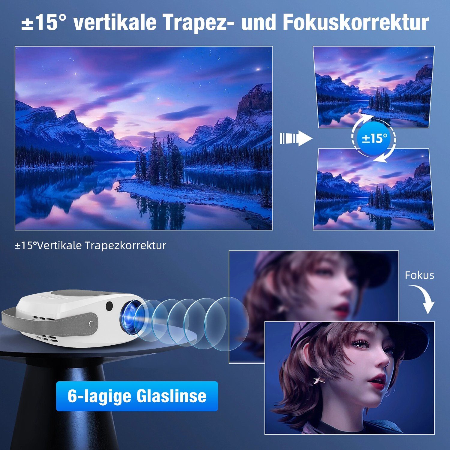 Authmic Beamer, WiFi Bluetooth Beamer Native 1080P Beamer LCD-Beamer (8000 lm, 1280x720 px, Kompatibel mit iOS/Android/Fire Stick/HDMI/USB/PS5)