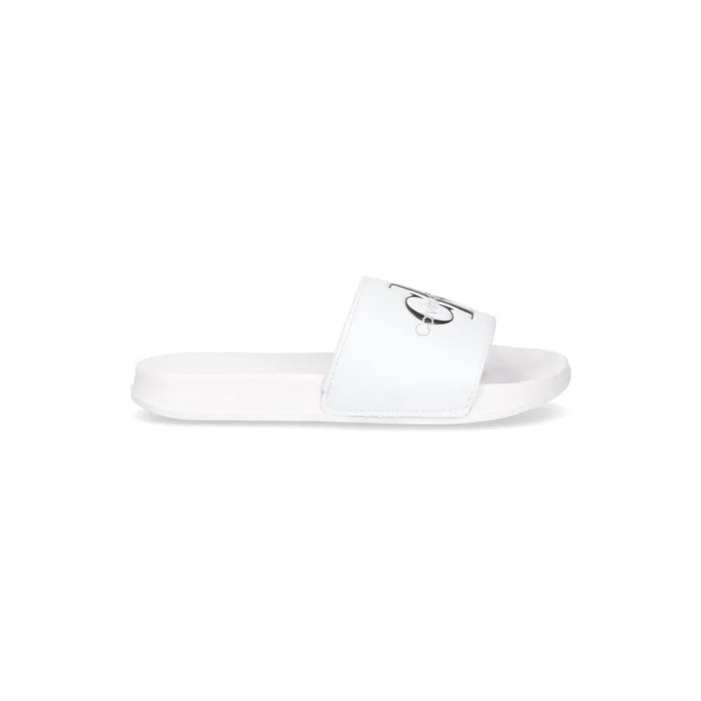 Calvin Klein Logo Print Pool Badesandalen V3B0-80160-1172100 / weiss