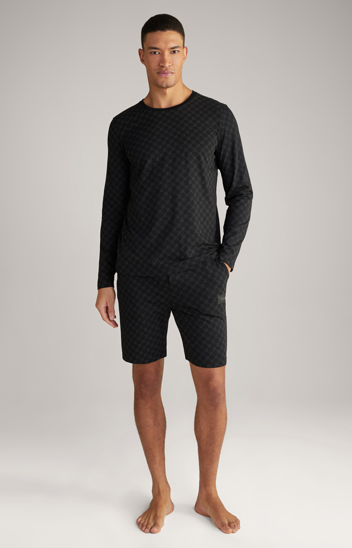 Loungewear Longsleeve in Schwarz gemustert