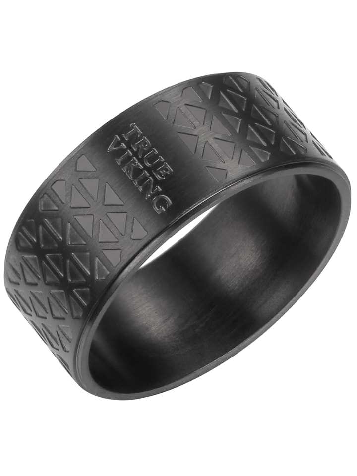 True Rebels Ring Edelstahl schwarz in schwarz günstig kaufen