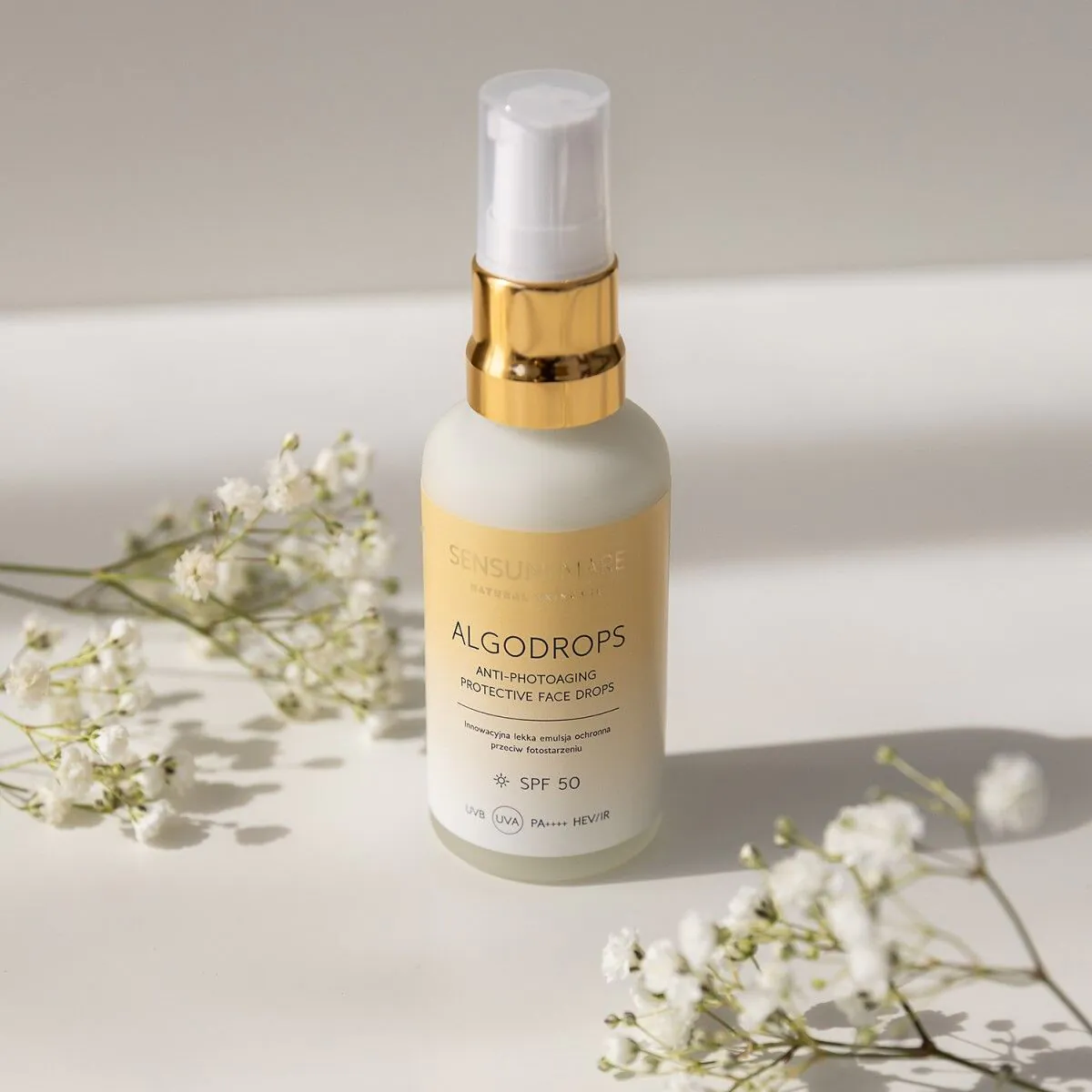 Sensum Mare Algodrops lysbeskyttende emulsion mod fotoældning SPF 50 Uvb Uva Pa++++ Hev/Ir