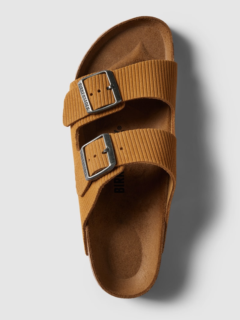 Slides aus echtem Leder in Cord-Optik Modell 'Corduroy' in hellbraun