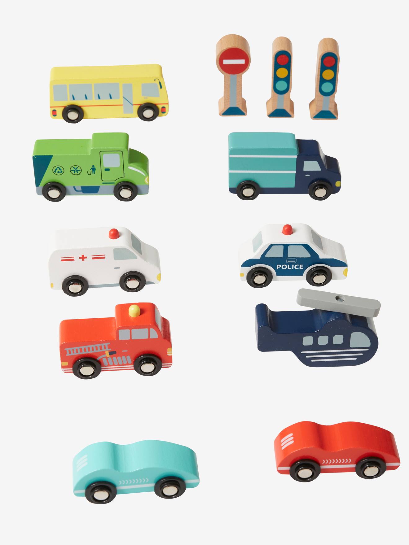 Vertbaudet Kinder Spielset, 9 Holz-Autos FSC - mehrfarbig