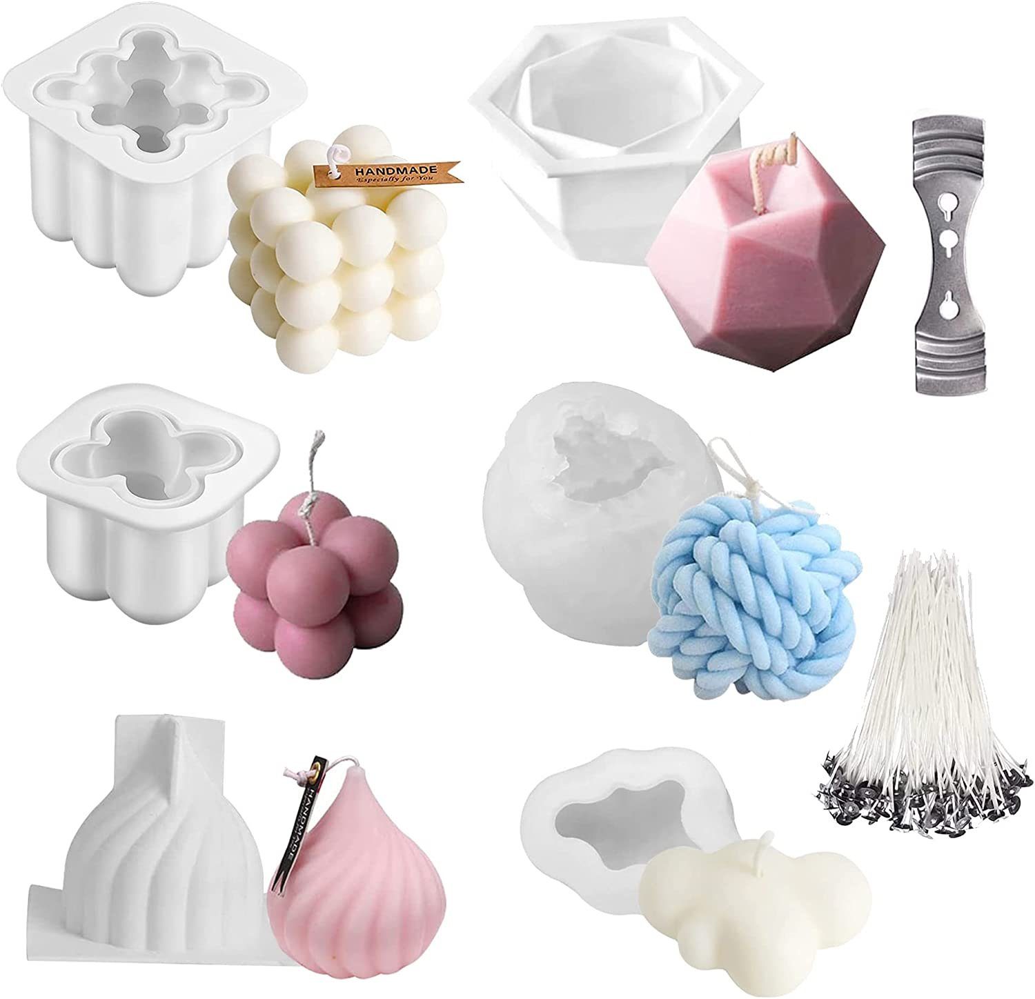 Devenirriche Kerzenhalter 6 Stück Kerzenform Bubble Kerzen Kit, 3D DIY Silikonform Kerzen-Gießen