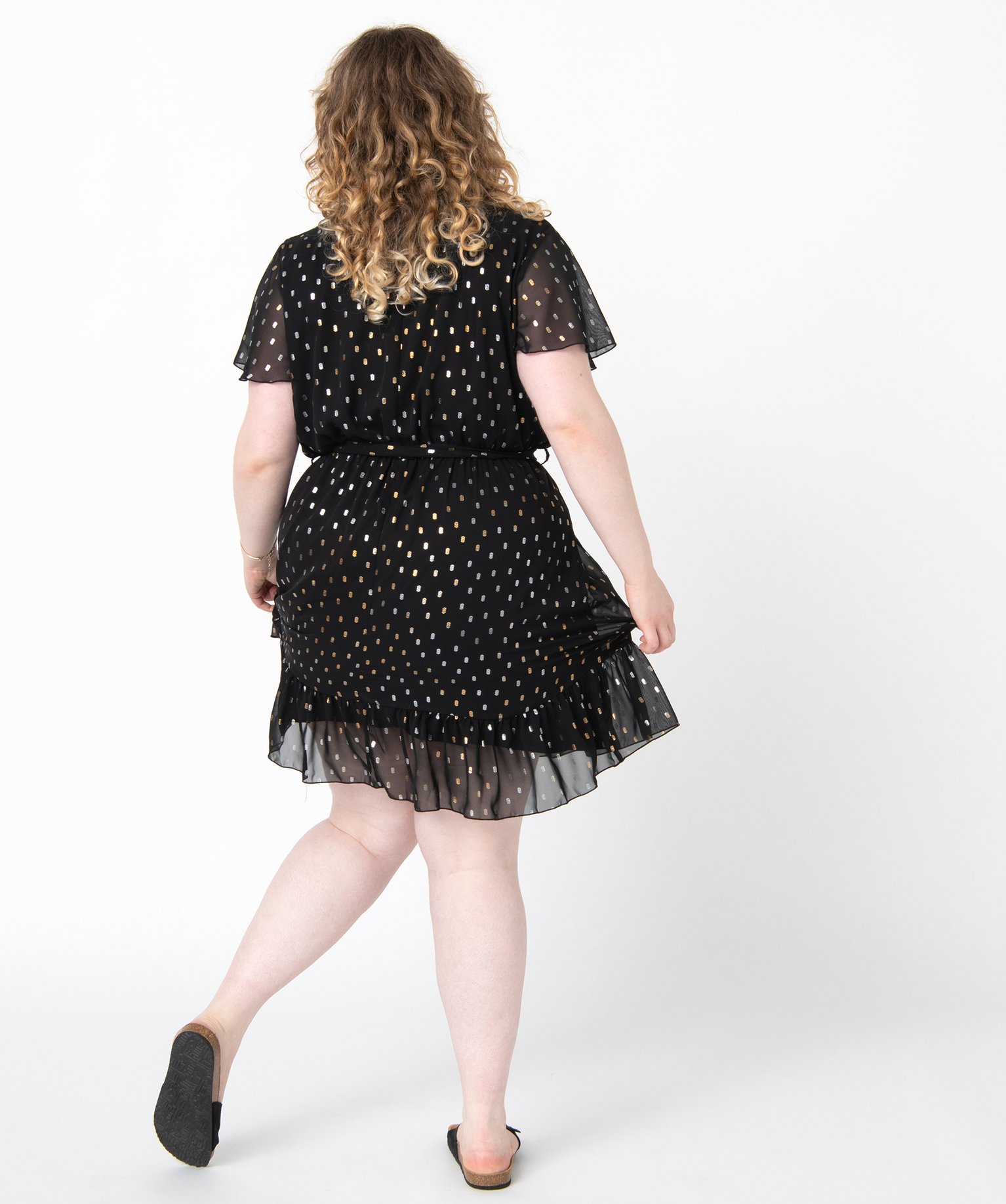Robe femme grande taille à pois avec volants noir | GEMO