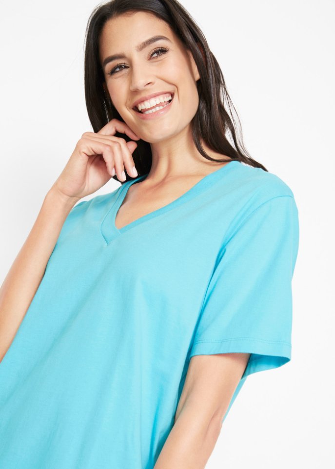 Weites Long-Shirt mit V-Ausschnitt, Kurzarm (5er Pack)
