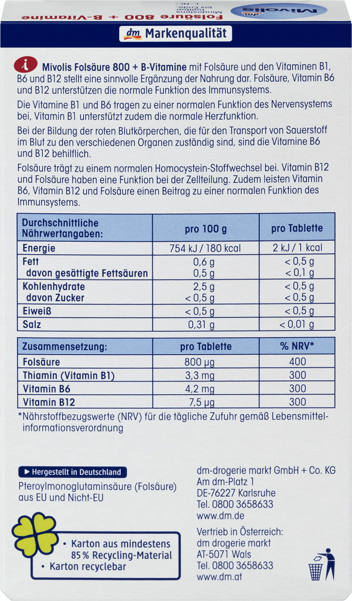Folsäure 800 + B-Vitamine, Tabletten 60 St., 19 g