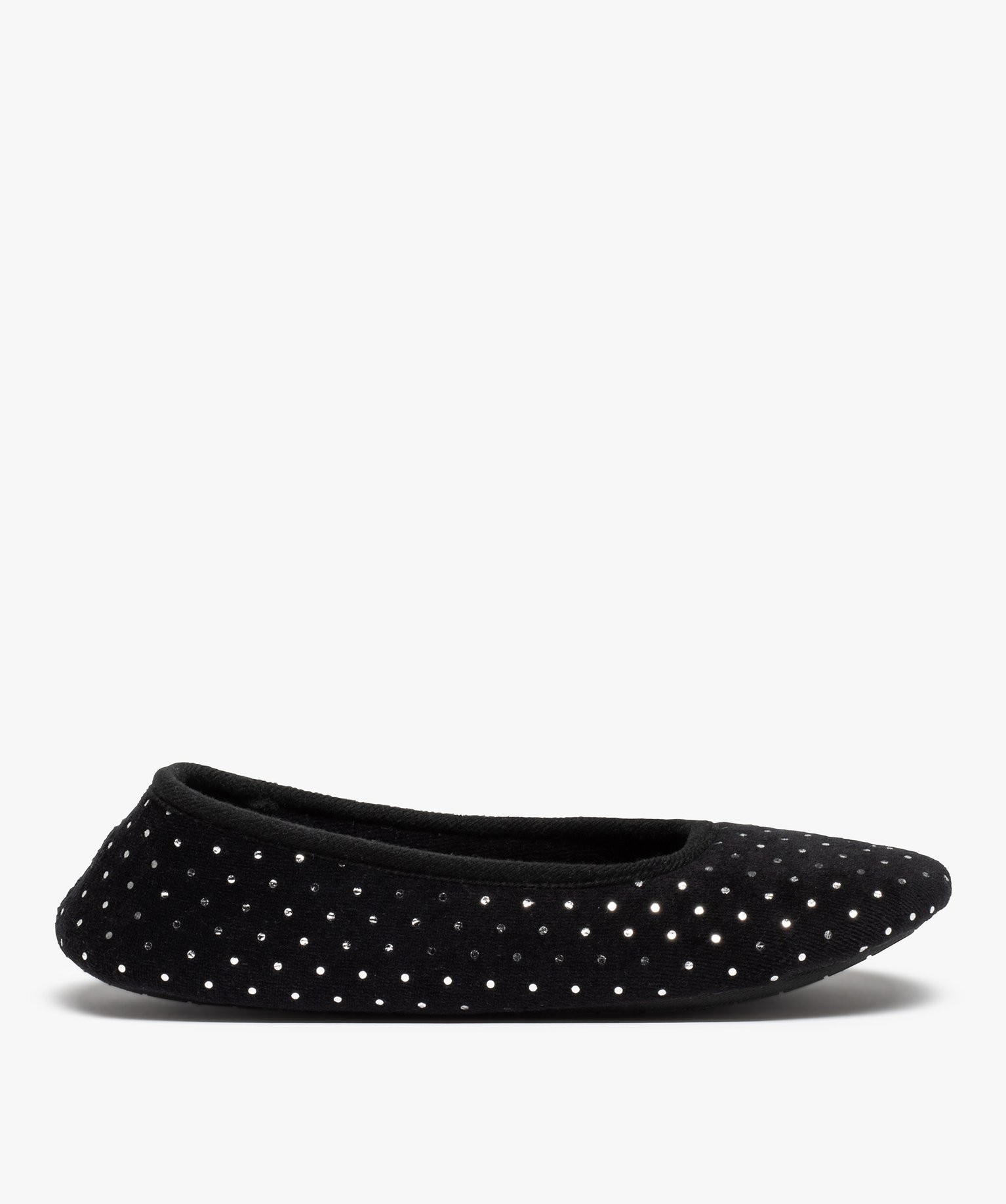 Chaussons femme ballerines en velours à pois métallisés noir | GEMO