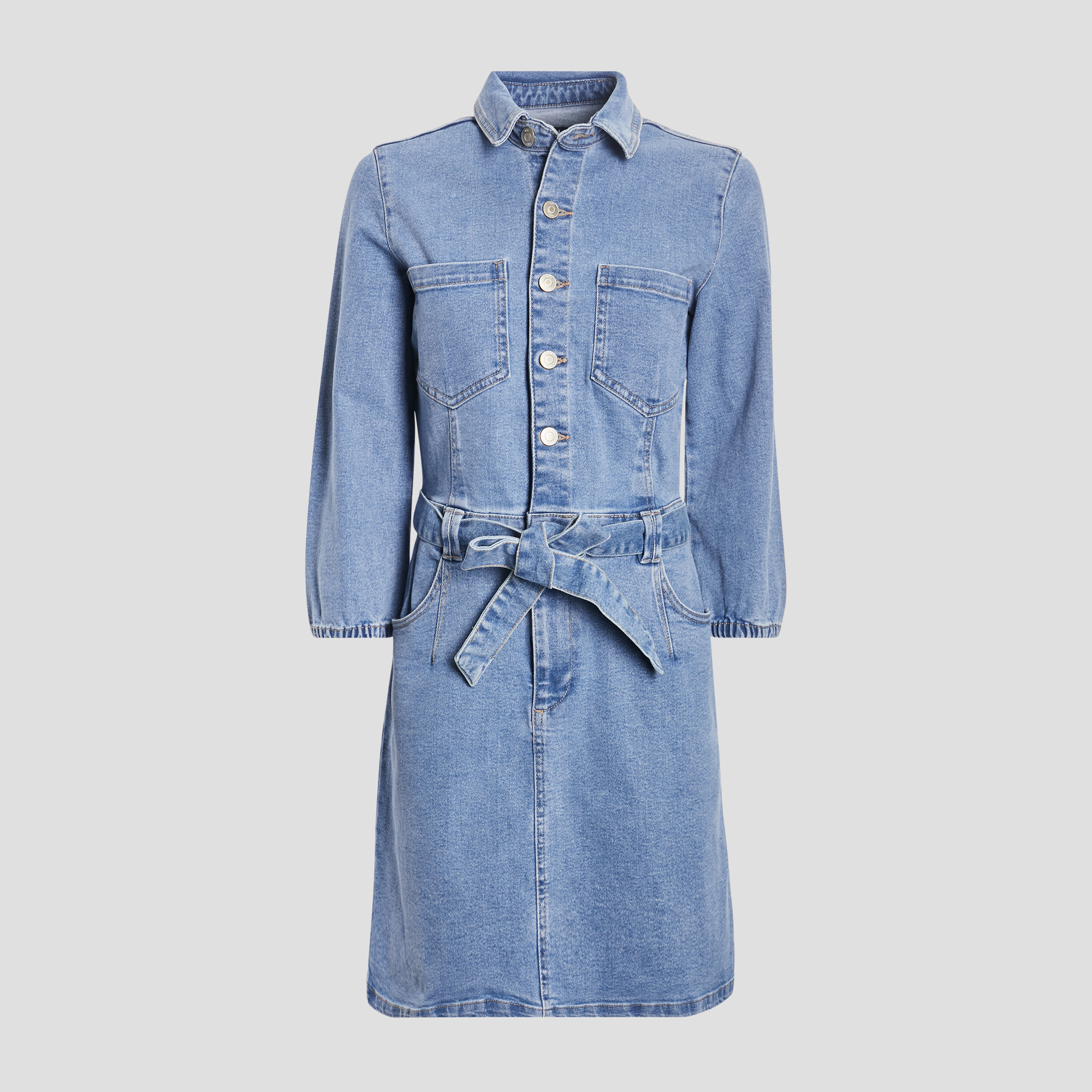 Robe droite ceinturée en jean denim double stone femme | La Halle