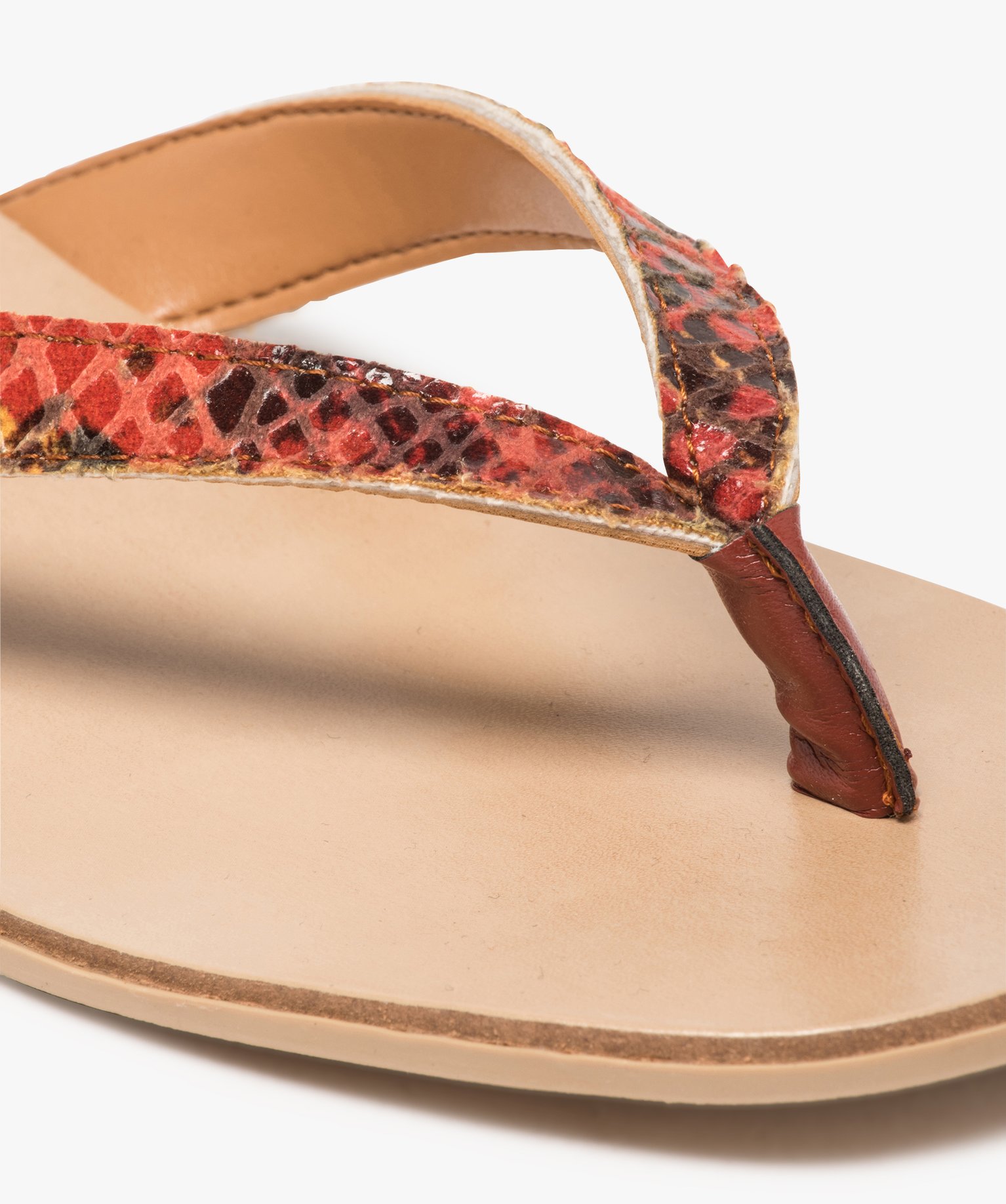 Sandales femme à talon plat et entre-doigts imitation cuir orange | GEMO