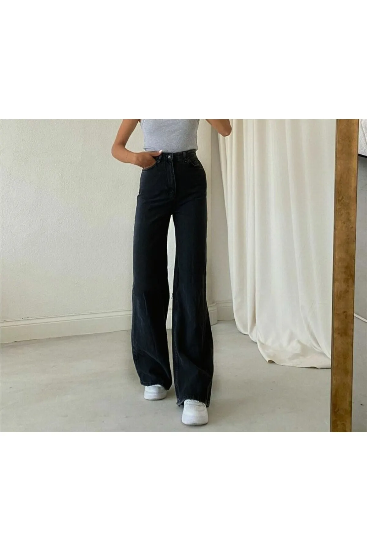 LİMABEL  Schwarze, lockere Lycra-Jeans für Damen mit hoher Taille