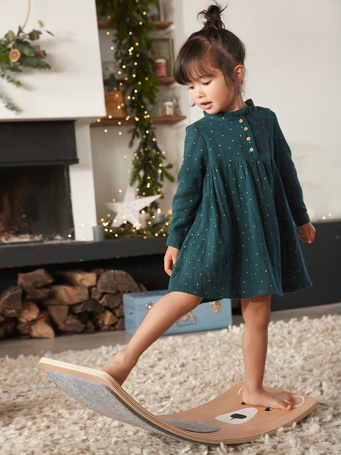 Robe en gaze de coton détails fantaisie fille beige