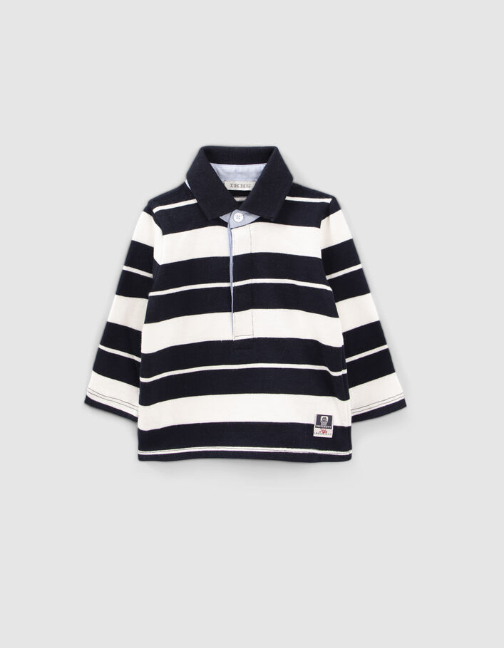 Polo marine bio rayures écrues brodé dos bébé garçon