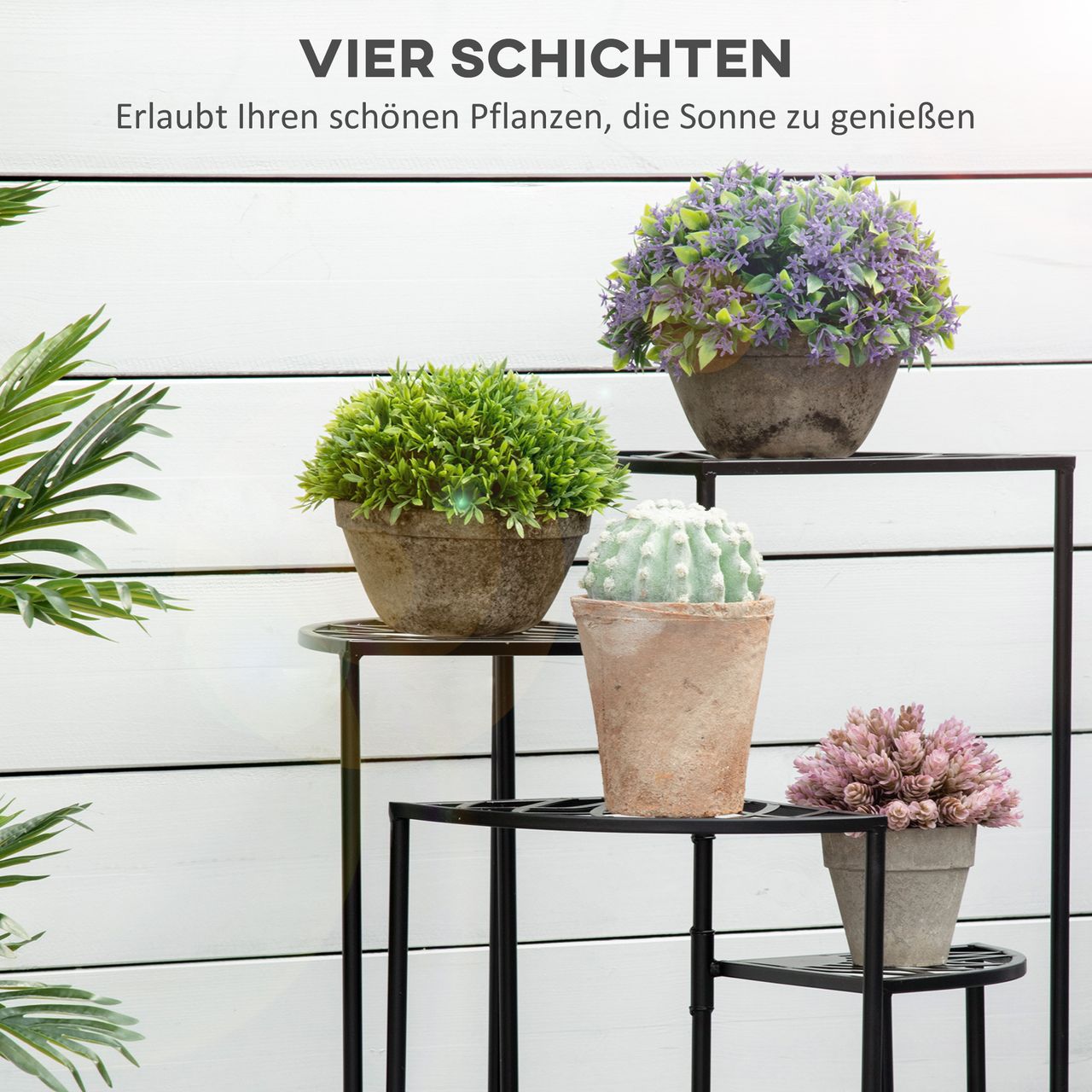 Outsunny Blumenregal Klappbar, Pflanzentreppe mit 4 Etagen, Pflanzenregal