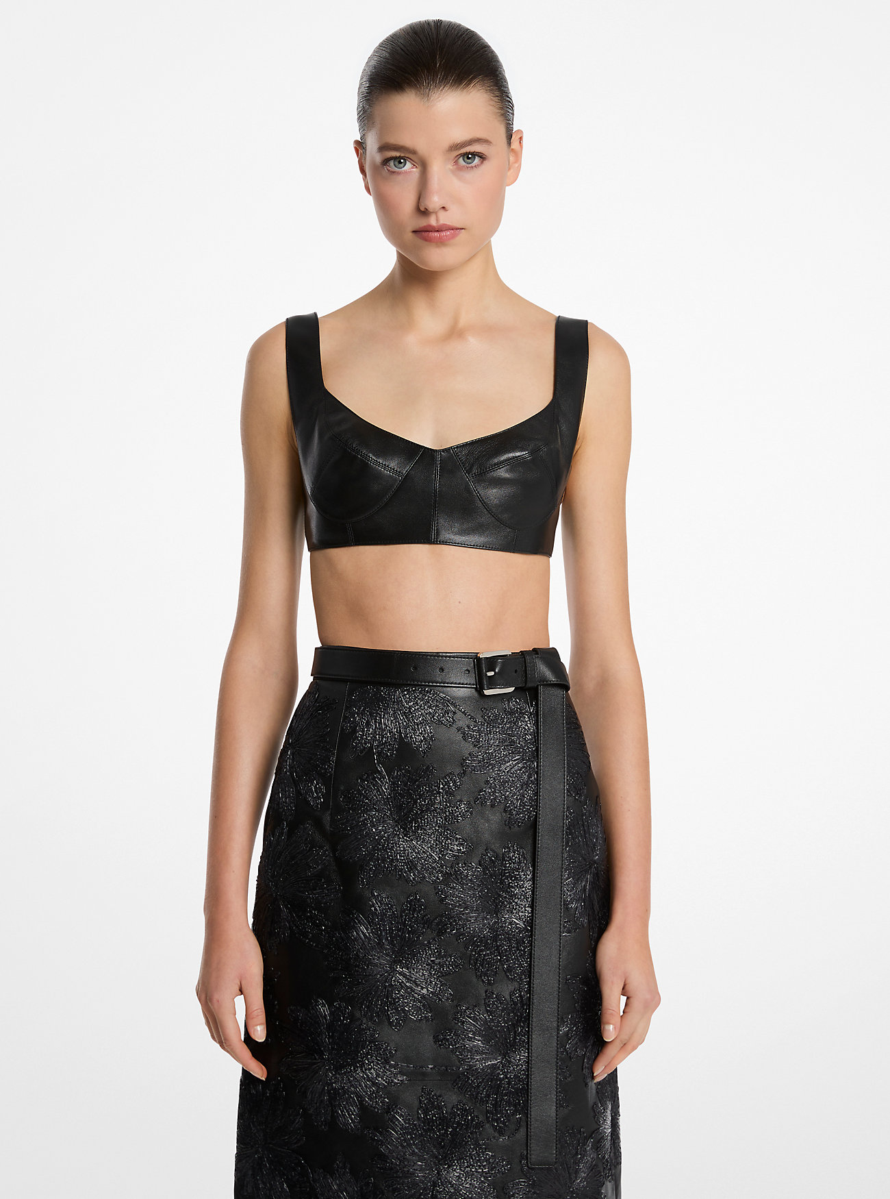Plongé Leather Bra Top - BLACK