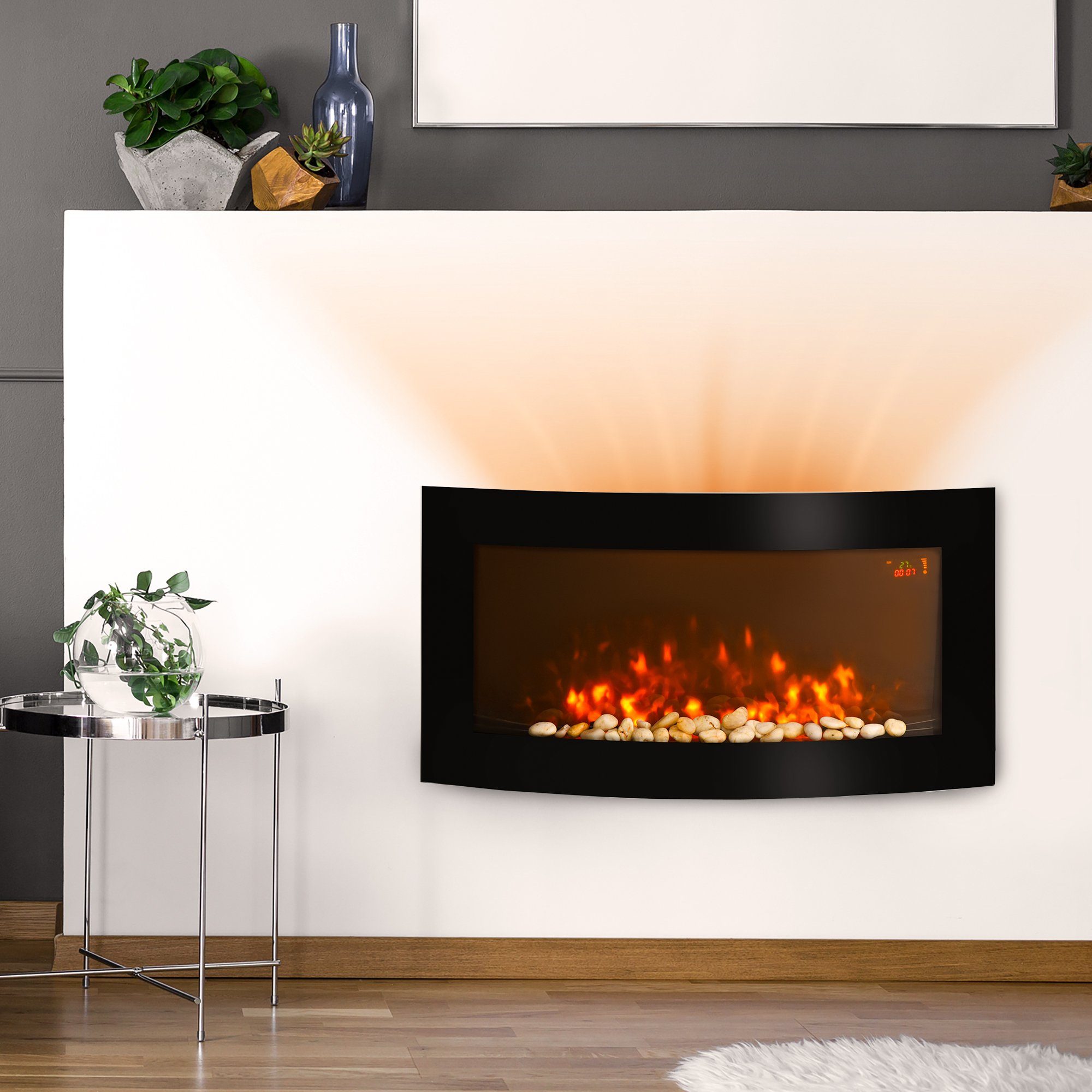 HOMCOM Elektrokamin, Kamin Kaminofen Elektrischer Wandkamin 89,2 x 13,5 x 48cm, schwarz