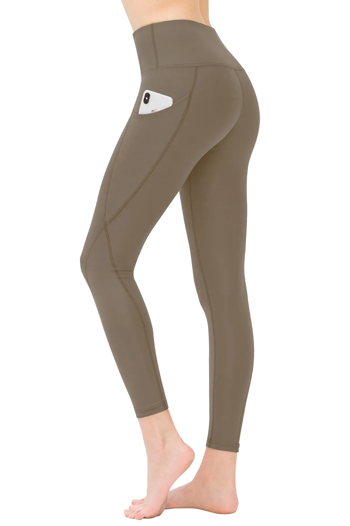LOS OJOS  Dunkle Khaki-Sportleggings mit hoher Taille und doppelter Tasche für Damen