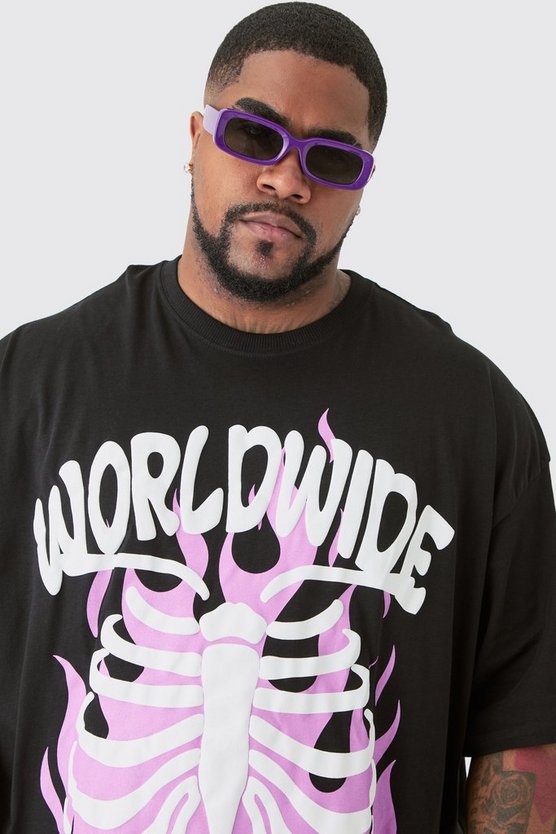 Plus weißes T-Shirt mit Worldwide Skelett-Print