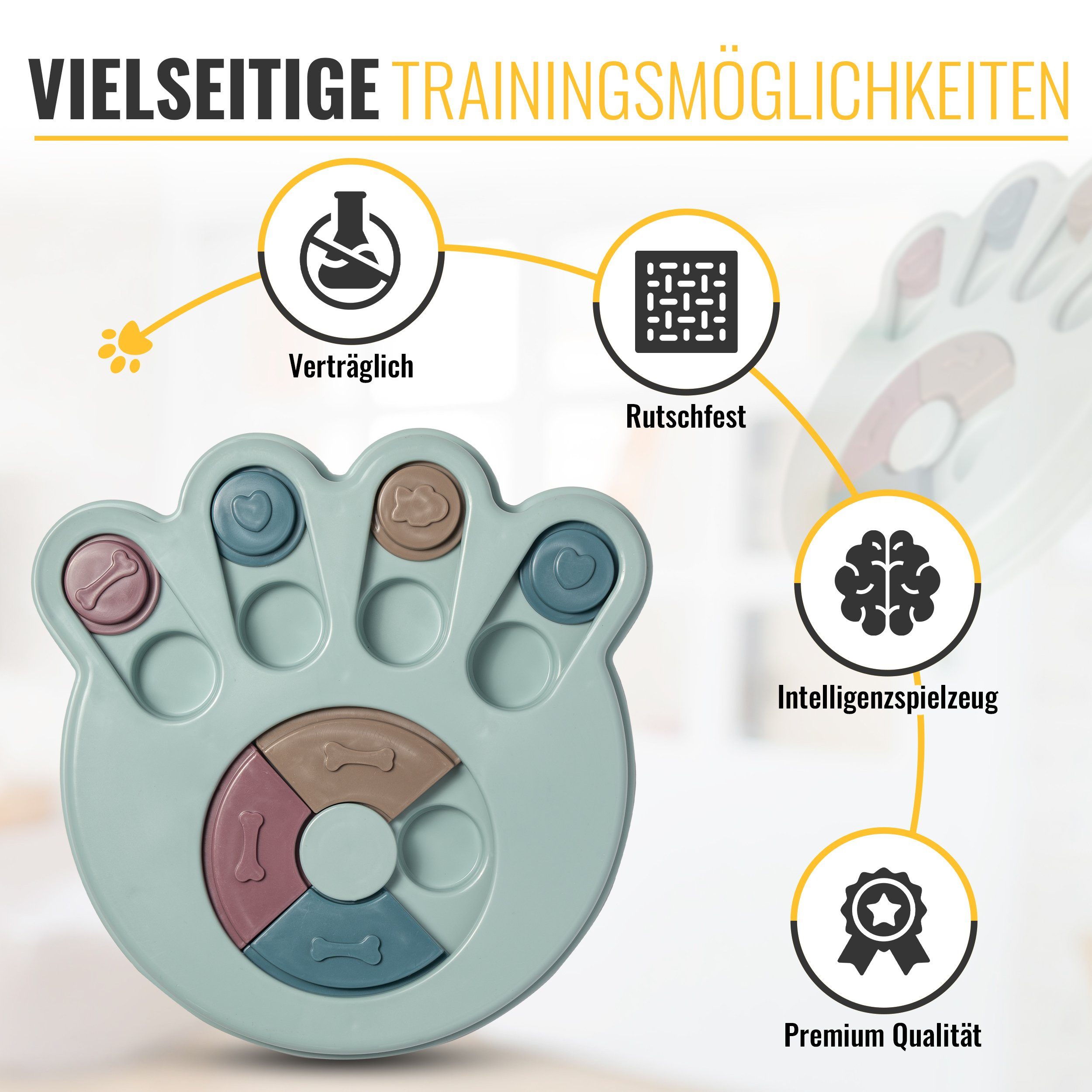 HMH Tier-Intelligenzspielzeug Hundespiel interaktiv Haustier Denkspiel Hunde Katzen Sudoku, 23x23x3,5cm, Rutschfest durch Pads am Boden, Vielseitige Beschäftigung