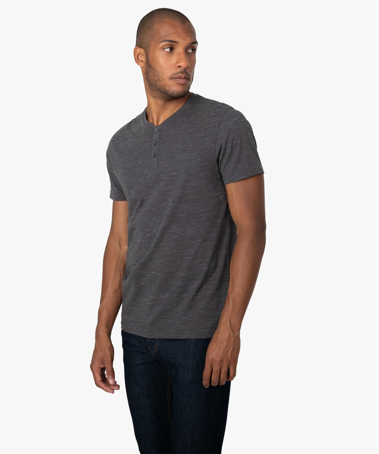 Tee-shirt homme col tunisien 100% coton biologique gris fonce | GEMO