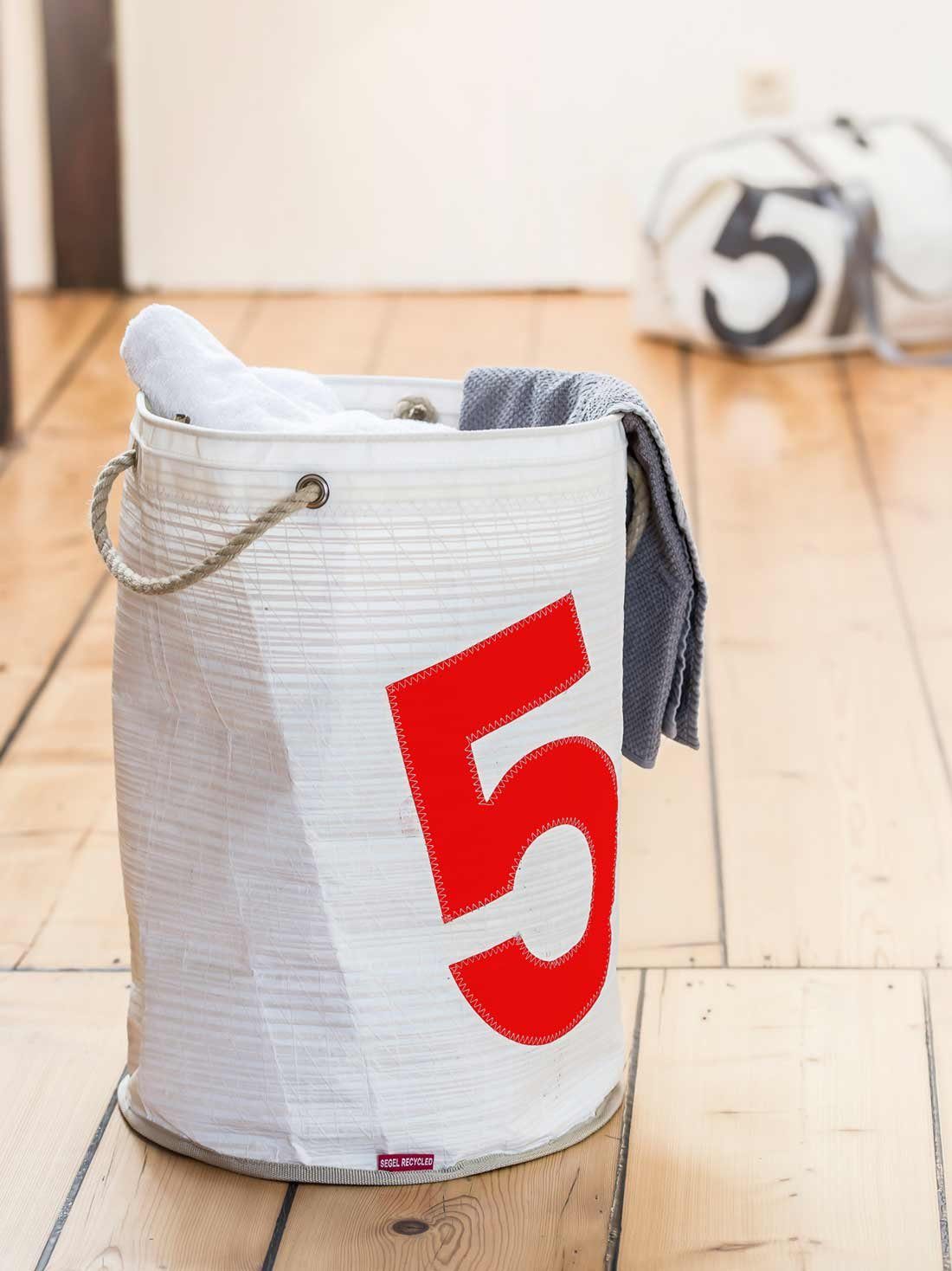360Grad Wäschekorb Wäschekorb Pütz Weiss Zahl Rot aus Recycling Segeltuch