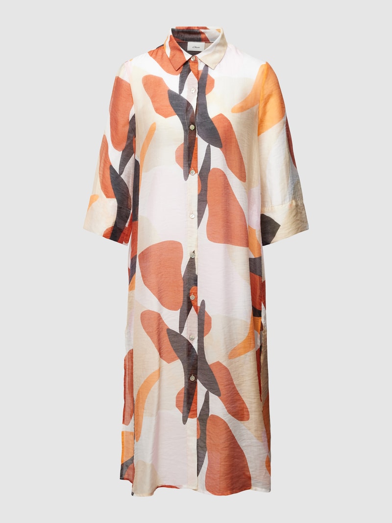 Knielanges Hemdblusenkleid mit Allover-Muster in weiß