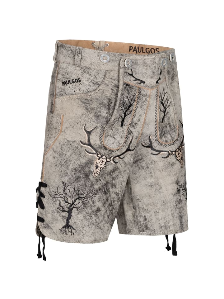 PAULGOS Lederhose Kurz Echtleder HK6 ANTIK in Mitternachtsgrau günstig kaufen