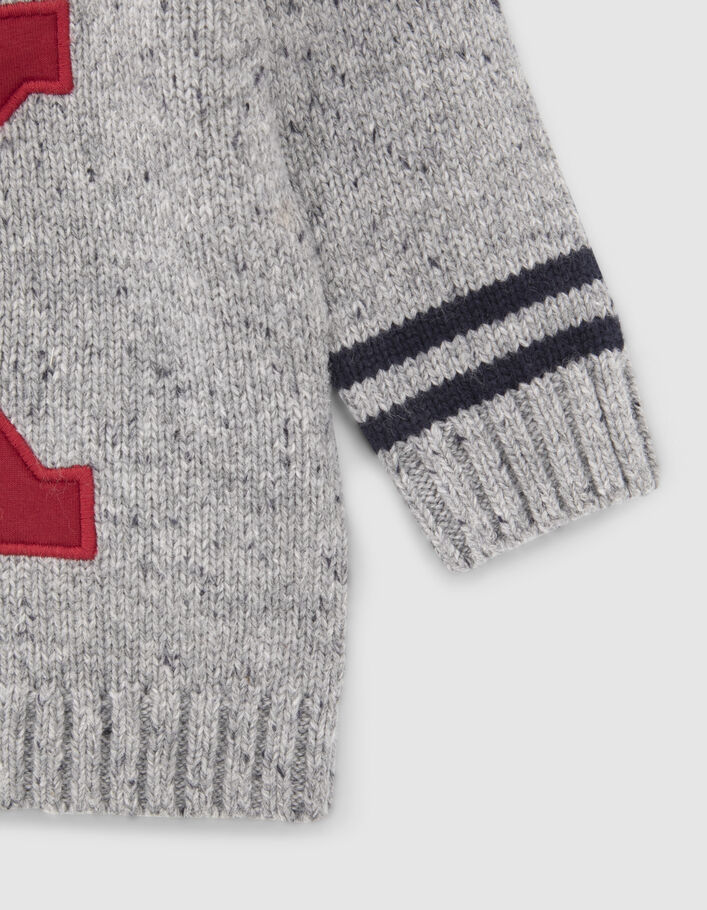 Pull gris chiné tricot avec maxi broderies bébé garçon