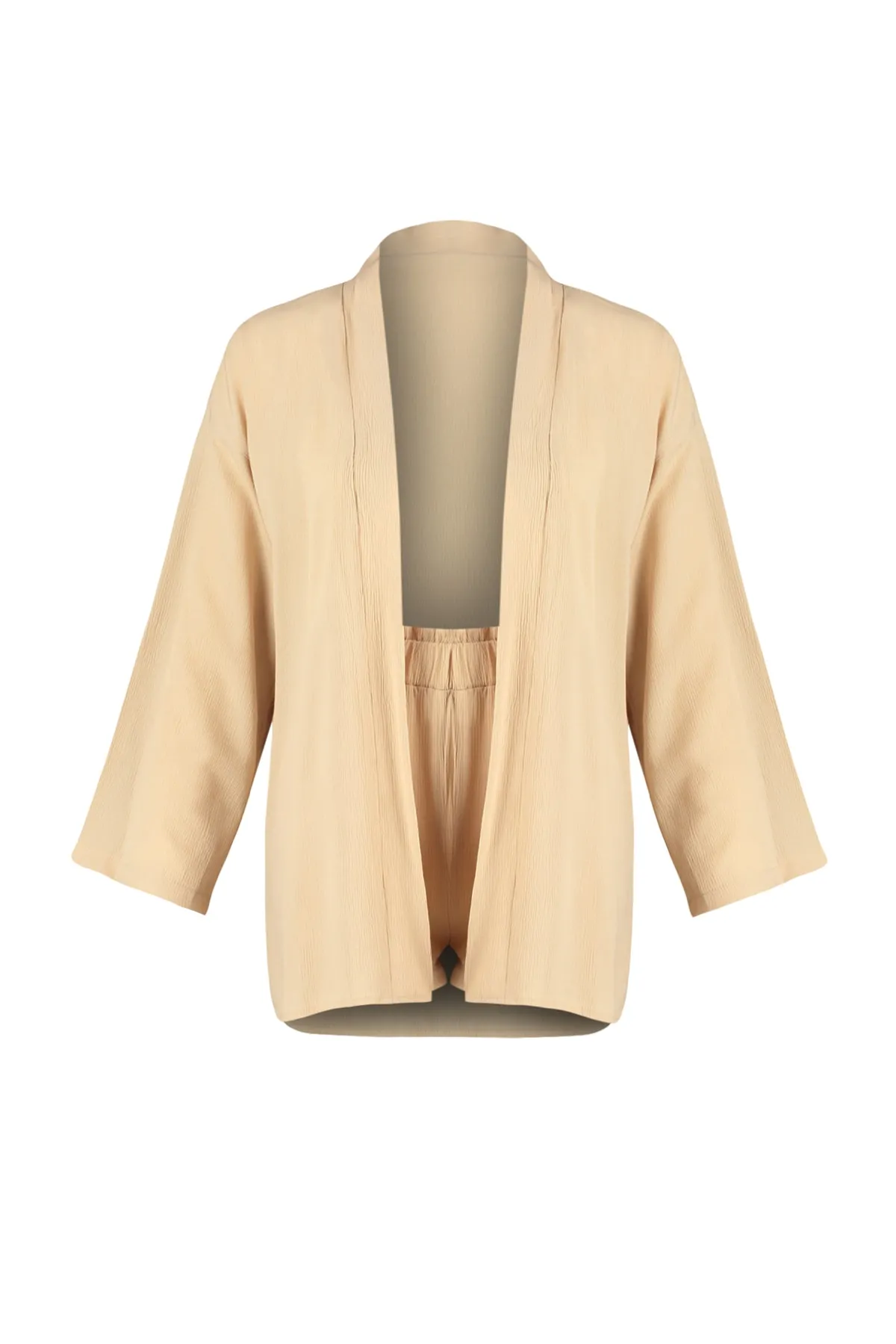 Trendyol Collection  Beige gewebtes Kimono-Shorts-Set TBESS23AU00089
