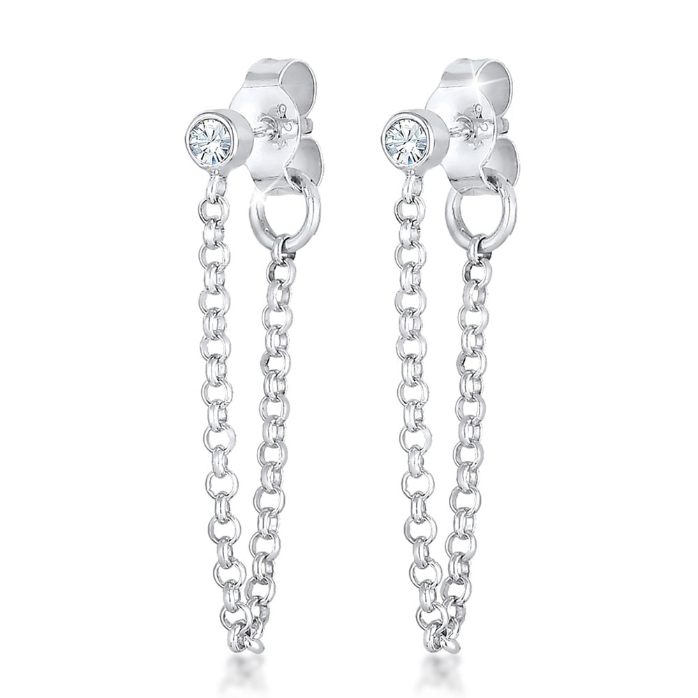 Elli Elli Boucles d'Oreilles Femmes Clous d'oreilles Chaîne Tendance Géo avec Cristal  Boucles d'oreilles