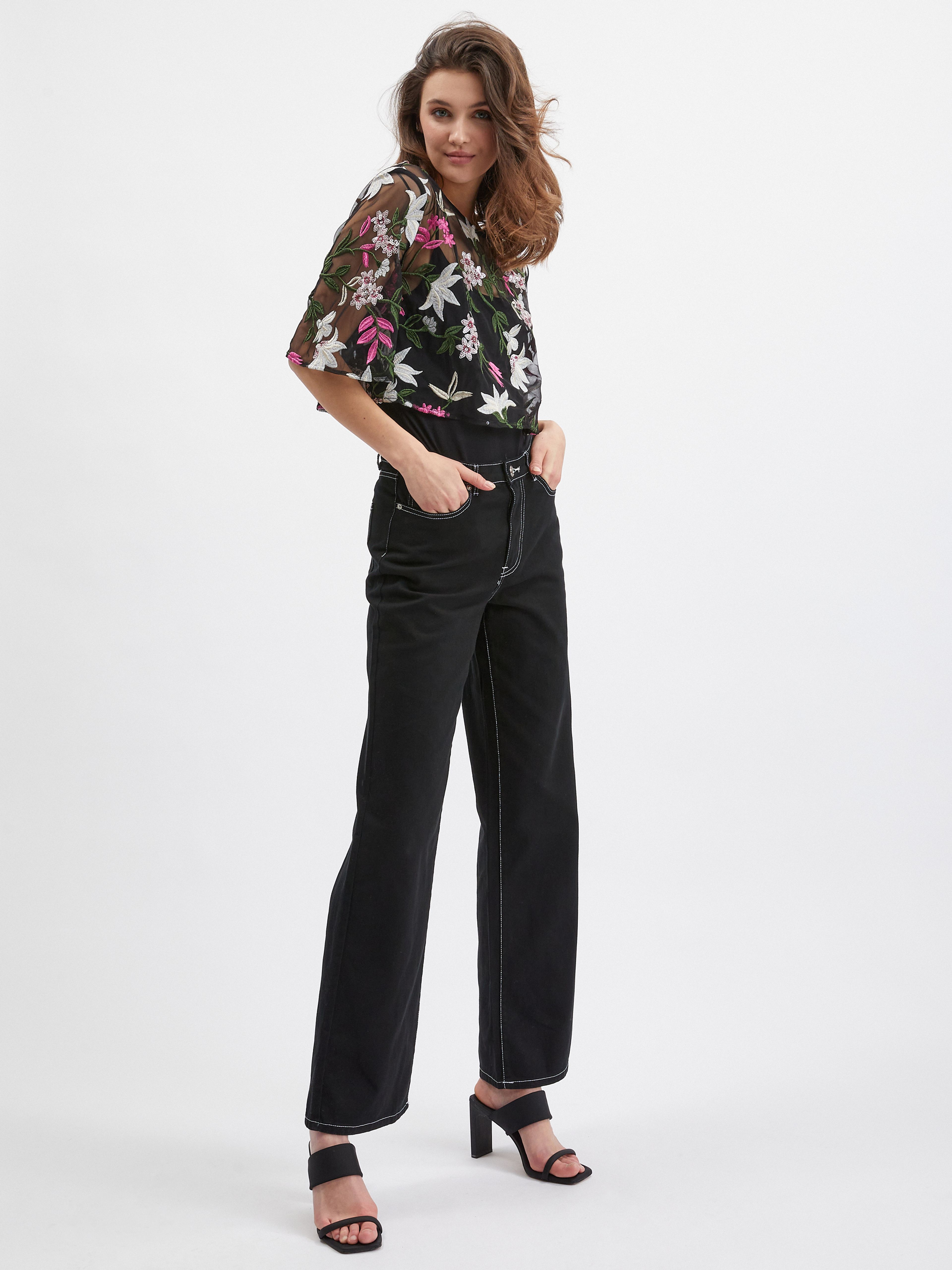 Schwarze Damenbluse mit Blumenmuster ORSAY