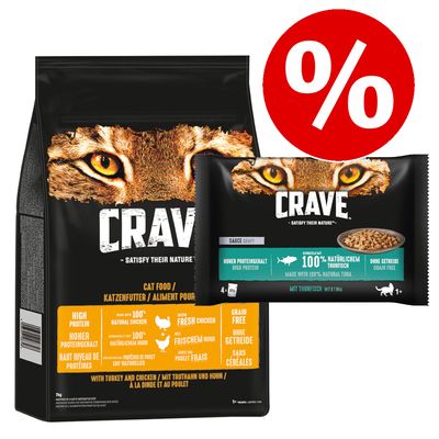 7 kg Crave Trockenfutter + 4 x 85 g Pouch Multipack zum Sonderpreis!