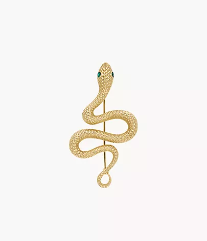 Fossil Brosche Snake Edelstahl goldfarben