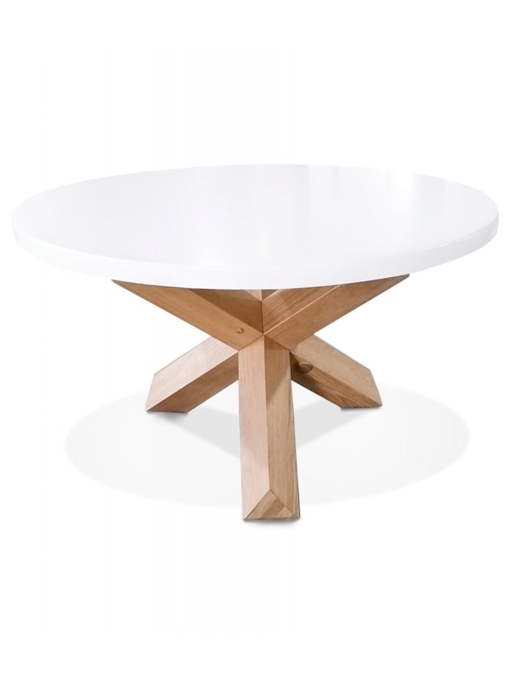 KADIMA DESIGN Runder Salon Couchtisch Eiche Massiv Beige Weiß | Modern günstig kaufen onesize