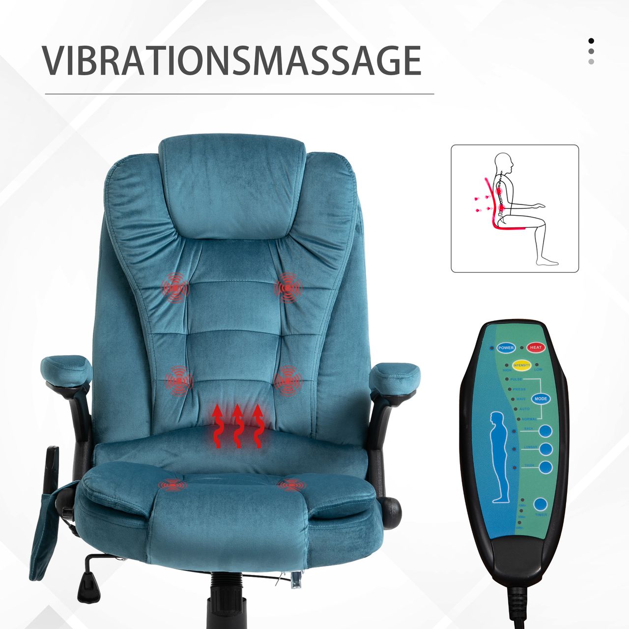 HOMCOM Vinsetto Massagesessel Chefsessel mit Massagefunktion höhenverstellbarer Drehstuhl ergonomischer Gamingstuhl Bürostuhl massage Blau 68 x 72 x 110-120 cm