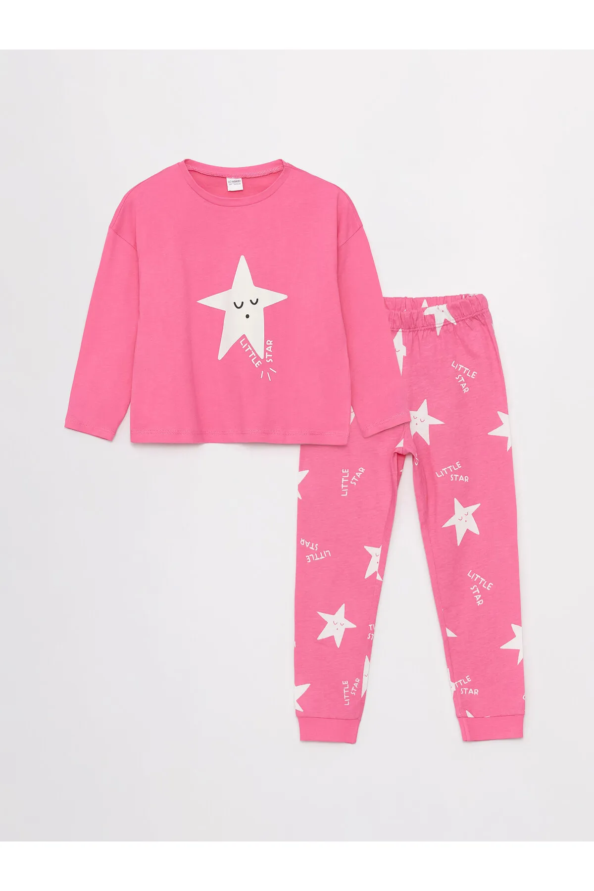 LC Waikiki  Bedrucktes Langarm-Pyjama-Set für Mädchen mit Rundhalsausschnitt