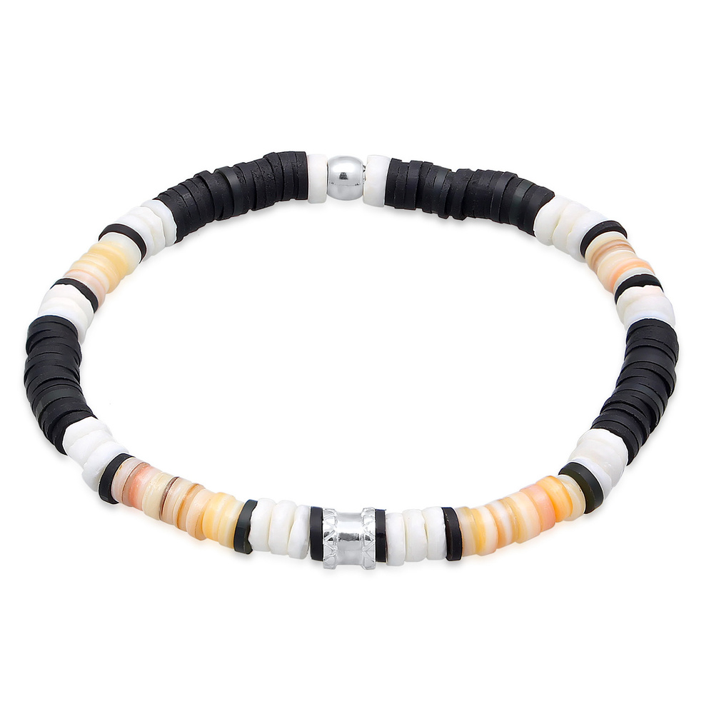 KUZZOI KUZZOI Bracelet Hommes Heishi Perles Vintage Surfer en argent sterling 925 Bracelet