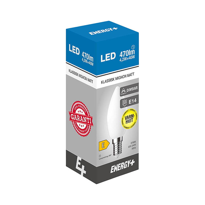 Energy Lyspære LED 470 lm Mignon, dimbar, E14