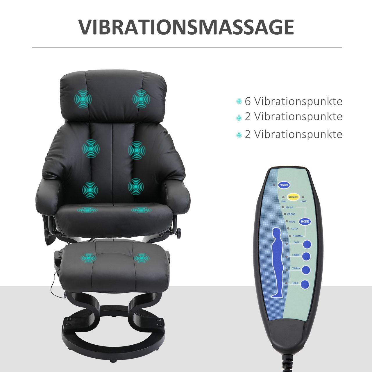 HOMCOM Massagesessel mit Fußhocker, Relaxsessel, Elektrischer Fernsehsessel