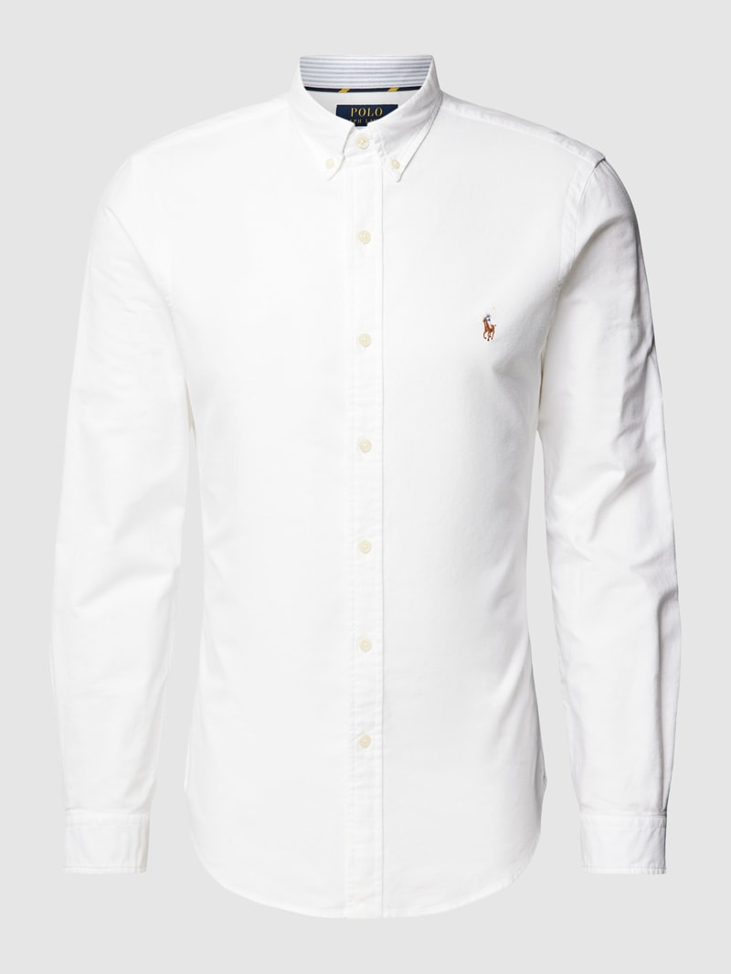 Slim Fit Freizeithemd mit Button-Down-Kragen in weiß
