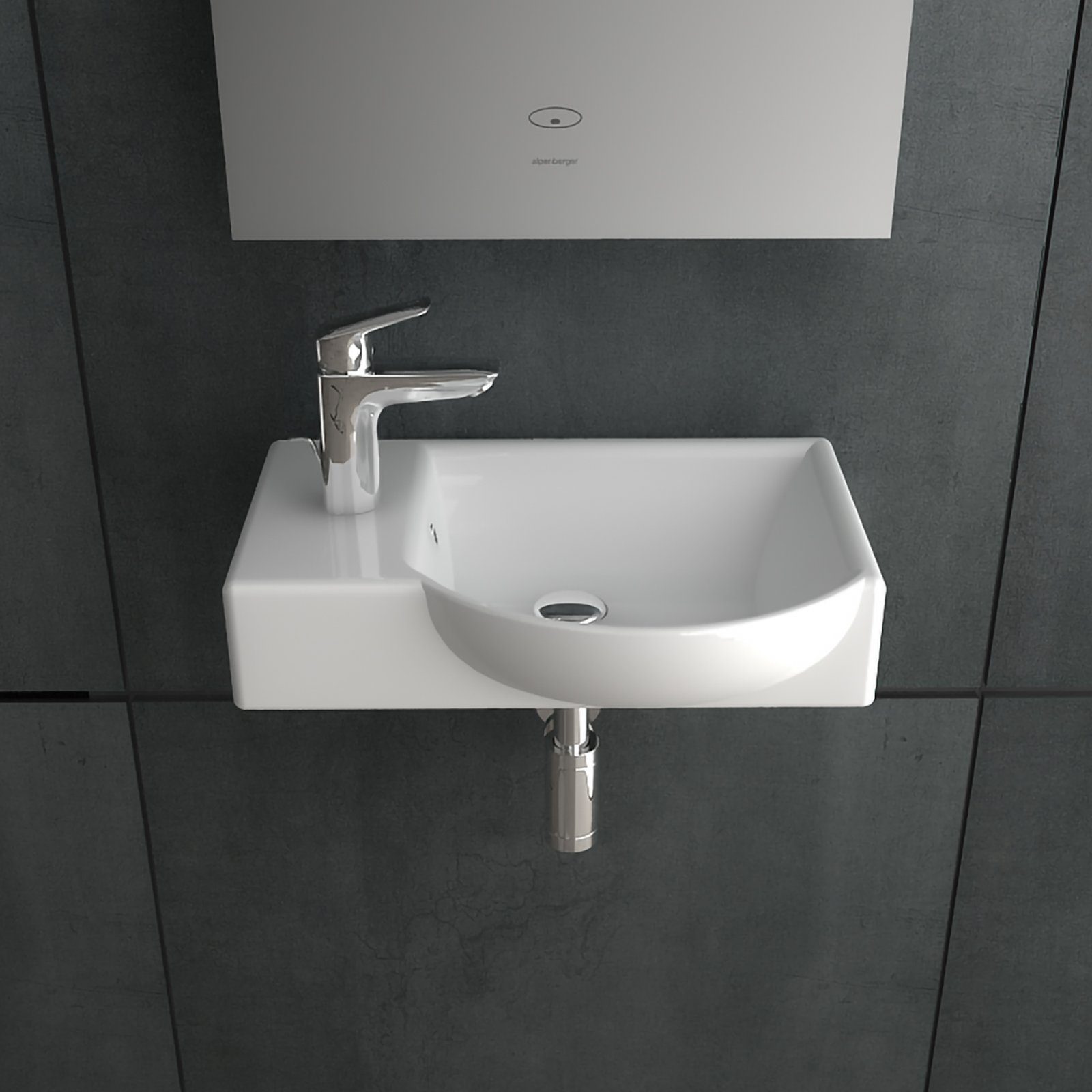 Alpenberger Waschbecken 45 cm Breit - Hängewaschbecken mit Überlauf aus Keramik (Handwaschbecken für Badezimmer & Gästebad, 1-St., 1-tlg. Waschtisch), Wash Basin pflegeleicht, Kleines Gäste WC Lavabo & Bad Spülbecken